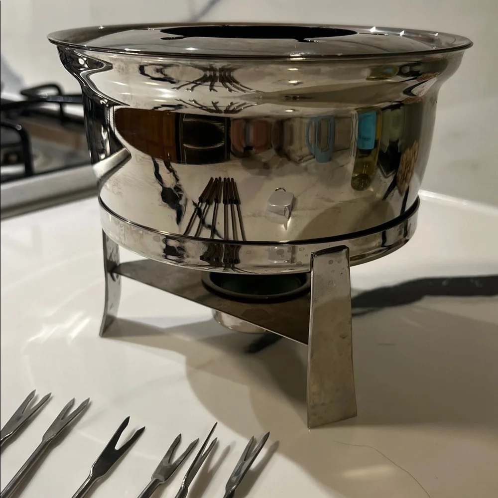 Crate & Barrel Stainless Steel Fondue Set